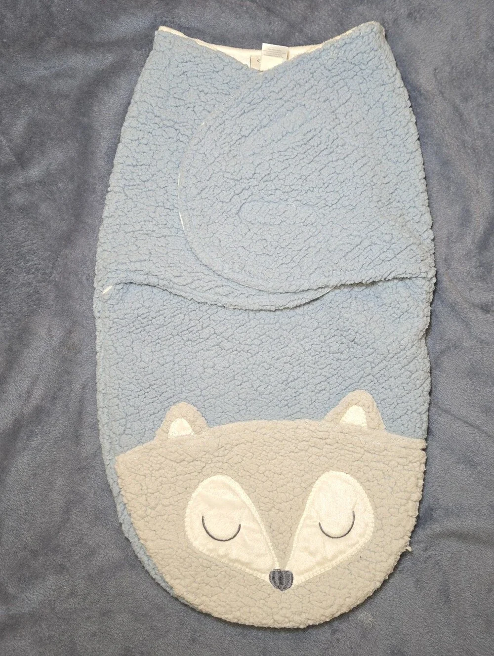 Chick pea Light Blue Sherpa Baby Sleep Sack with Fox Applique